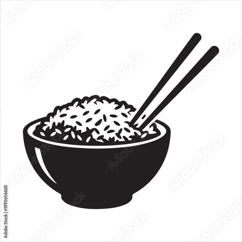 Steaming Rice Bowl with Chopsticks Icon Isolated on White Background