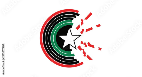 White star with colorful explosion.