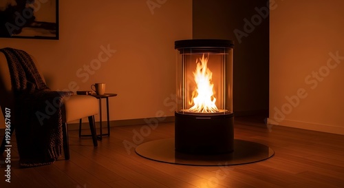 Modern indoor gas fireplace heater.