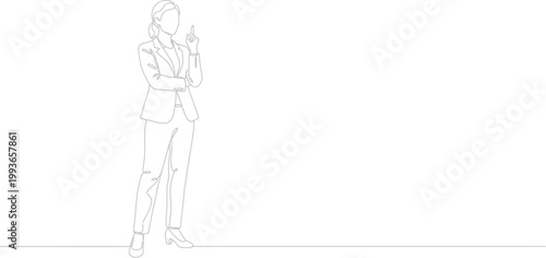 A confident businesswoman standing with a thoughtful expression