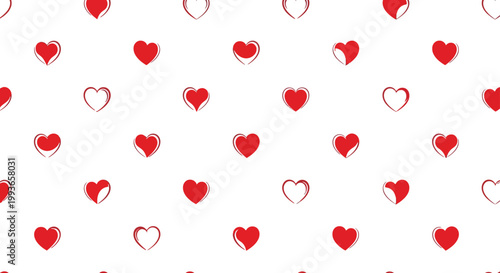Seamless vector illustration of red heart shaped balloons and pink patterns for a romantic Valentine's Day card design or wedding wallpaper decoration symbol