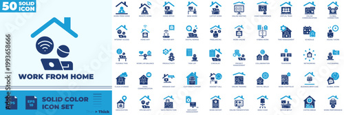 Work From Home Solid Color Editable Icons set