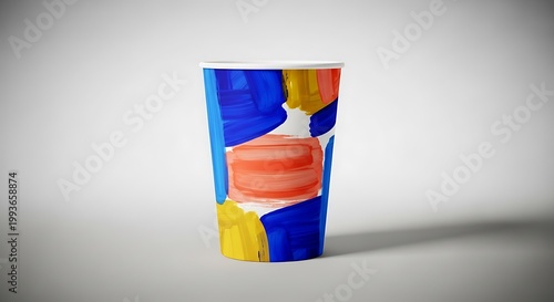 Colorful abstract painted ceramic cup.
