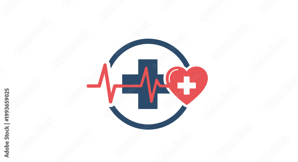 Obraz premium Medical Cross Symbol with Heartbeat.