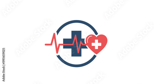 Medical Cross Symbol with Heartbeat.