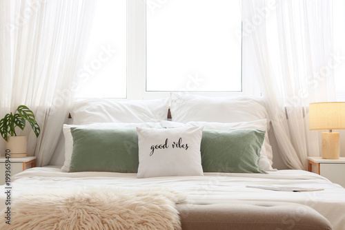 Interior of bedroom with bi...