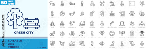 Green City Line Editable Icons set