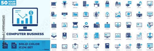Computer Business Solid Color Editable Icons set