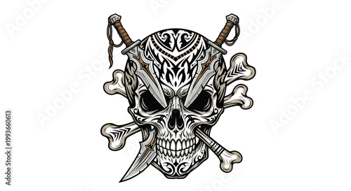 Skull and Crossbones with Crossed Swords Emblem - Danger, Pirates, Tattoo Art