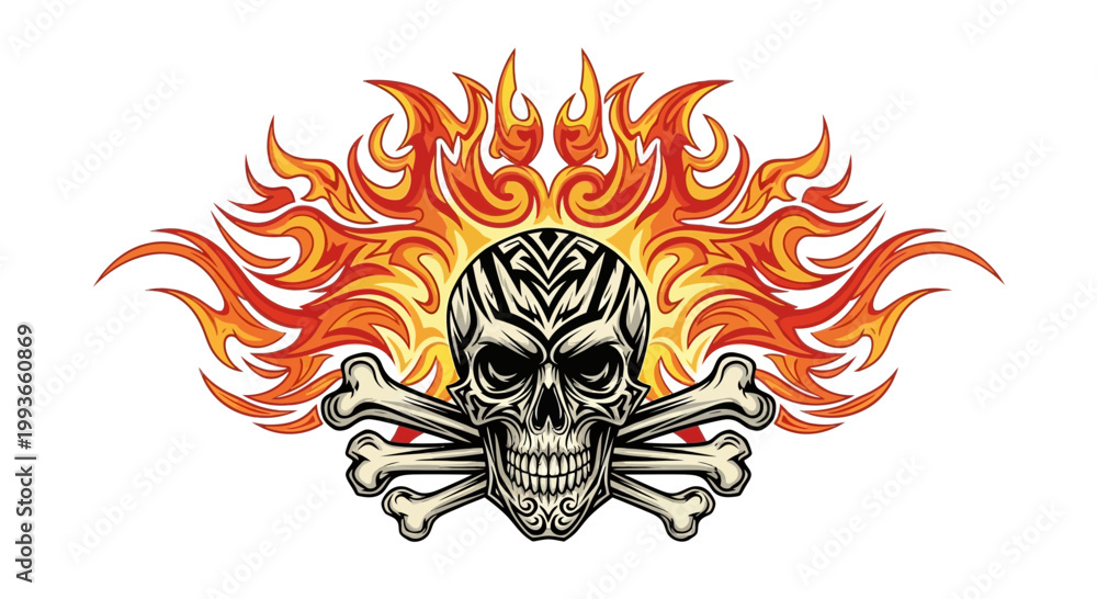 Obraz premium Skull and Crossbones with Flames - Danger Symbol Illustration