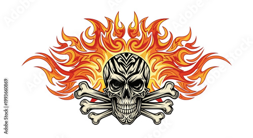Skull and Crossbones with Flames - Danger Symbol Illustration