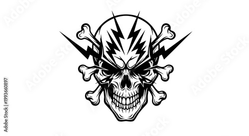 Skull Lightning Bolt Crossbones Vector Graphic Design