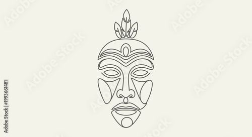 Tribal mask, African art, abstract face, cultural symbol, minimalist line drawing
