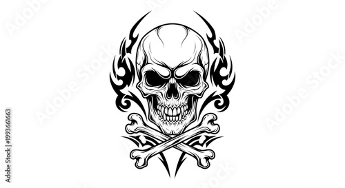 Tribal Skull and Crossbones Tattoo Design