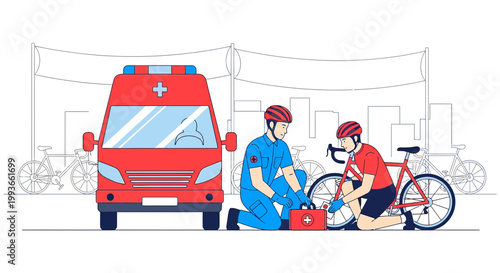 Paramedic Assists Injured Cyclist After Race, Ambulance Nearby