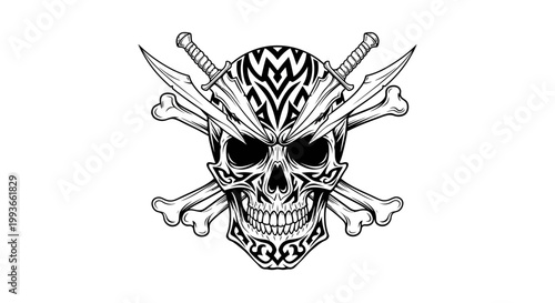 Tribal Skull Crossbones Pirate Symbol Vector Illustration