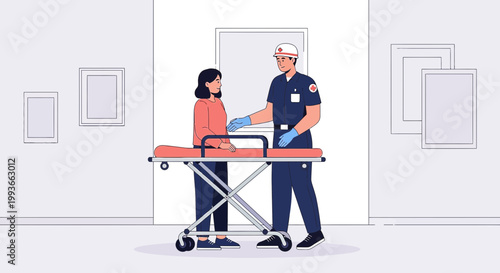 Paramedic Assists Patient onto Stretcher for Transport to Hospital