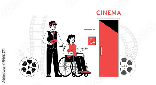 Cinema Accessibility: Usher Helps Wheelchair User Enter Movie Theater