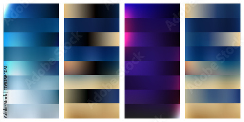 Abstract Gradient Mesh Background Set in Blue Purple and Gold Tones with Smooth Blurred Waves Modern Minimal Vector Collection