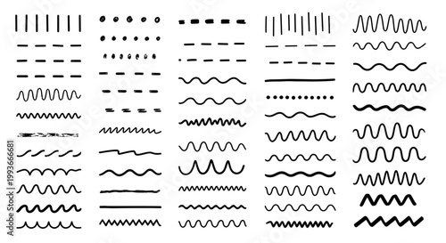 A collection of various line styles and patterns in a vector graphic design