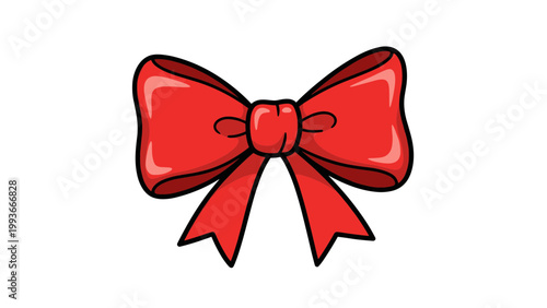 A vibrant red bow icon with a glossy finish and black outline