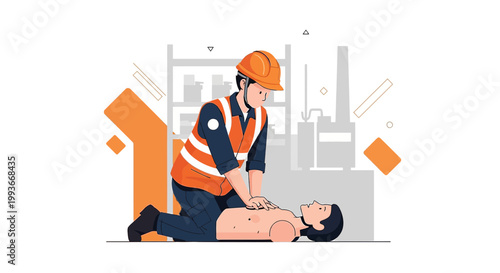 Construction Worker Performs CPR on Injured Colleague in Factory Setting