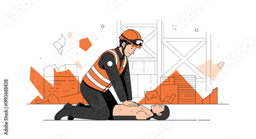 Construction worker performs CPR on injured colleague at disaster site