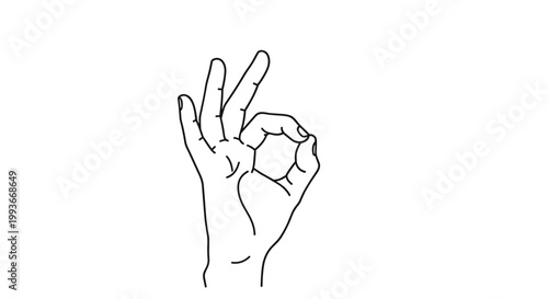 Hand gesture showing the ok sign with fingers forming a circle and others extended upwards in a simple black line drawing.