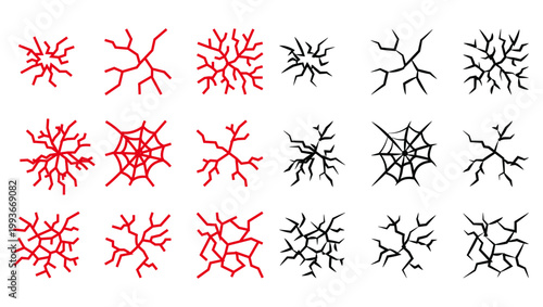 Minimal Crack Pattern Icon Set on PNG Background – Surface Damage Vector Texture Collection, crack pattern icons, fracture vector set, surface damage icons, broken surface illustration, texture crack,
