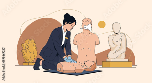 CPR Training: Medic Performs Chest Compressions on Mannequin, Medical Education