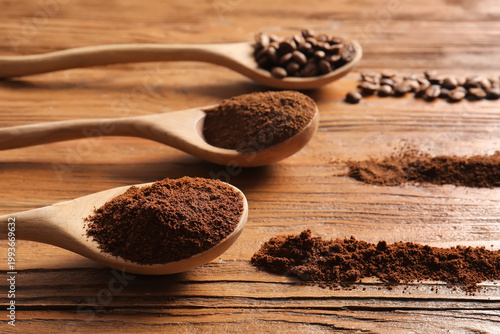 Spoons with coffee powder a...