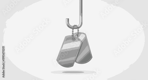 Memoriam Day celebration with dog tags hanging from a hook on a white background symbolizing remembrance