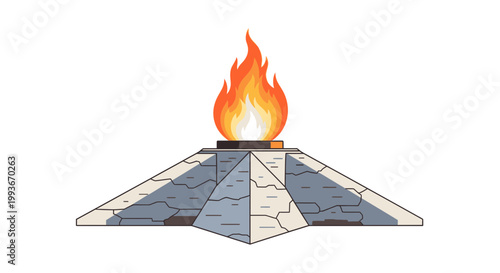 Memoriam Day ceremony with eternal flame on stone pyramid monument outdoors