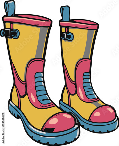 Rubber Boots Cartoon Sticker White Background 1