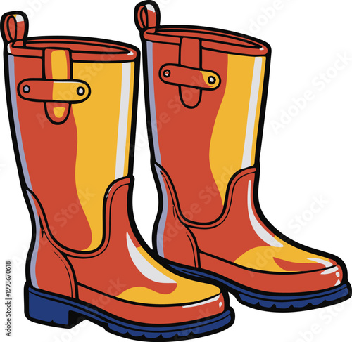 Rubber Boots Cartoon Sticker White Background 3