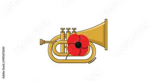 Memoriam Day ceremony with bugle and poppy flowers in a solemn outdoor setting on a sunny day
