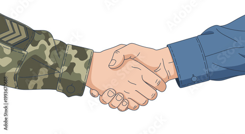 Soldiers and officials shake hands on Memoriam Day in a symbolic gesture of unity and respect outdoors.