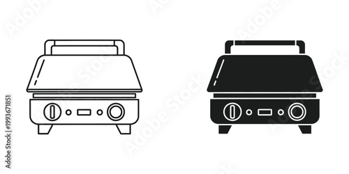 Comparison of a white and black electric contact grill or sandwich maker appliance
