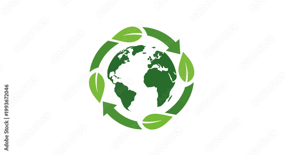 Obraz premium Green Earth Globe with Leaves.