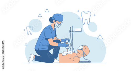 Dentist Performing CPR on Patient, Dental Emergency, Life Support