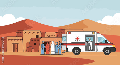 Desert Medical Aid: Ambulance Arrives at Traditional Village for Emergency Response