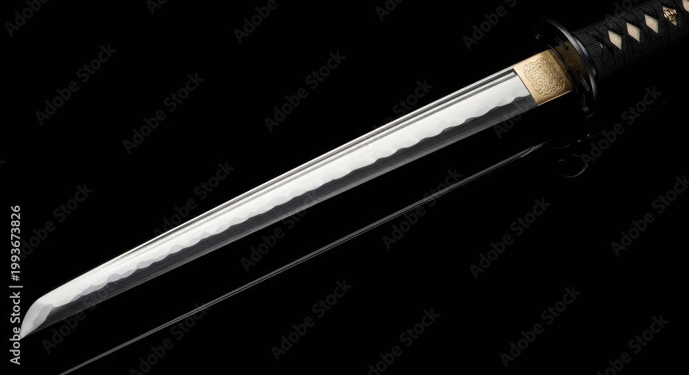 Naklejka premium Japanese sword katana blade closeup.