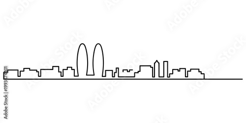 A minimalist black and white line drawing of the barcelona city skyline featuring iconic buildings and structures Vector, illustration