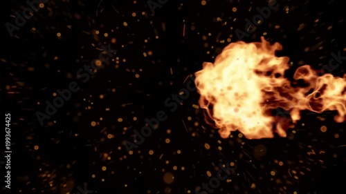 Intense Fire Explosion Background with Glowing Sparks and Realistic Flames