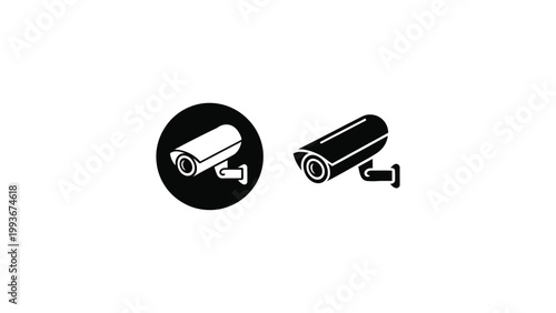 security camera cctv icon set with surveillance system line and solid style flat vector illustration isolated on white background