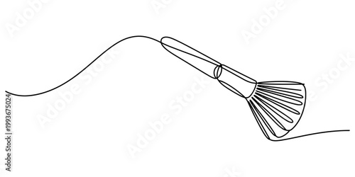A single continuous line drawing of a cosmetic makeup brush used for beauty applications in a simple minimalist style Vector, illustration