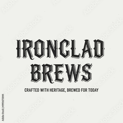 Adobe Illustrator ArtVintage industrial brewery logo design featuring bold iron-style typography with rugged metallic texture aesthetic, perfect for craft beer branding, distillery identity, pub swork