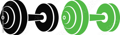 Comparison of black and green adjustable dumbbells with different weight plates