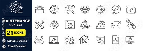 Maintenance and repair service line icon set