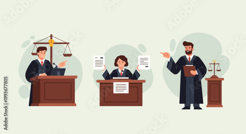 Judges in Courtroom: Justice, Law and Order, Legal System, Courtroom Scene